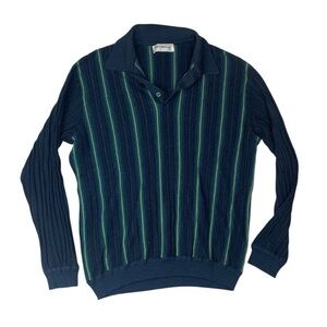 St Croix Men's large wool vintage Blue stripe Sweater flaw read